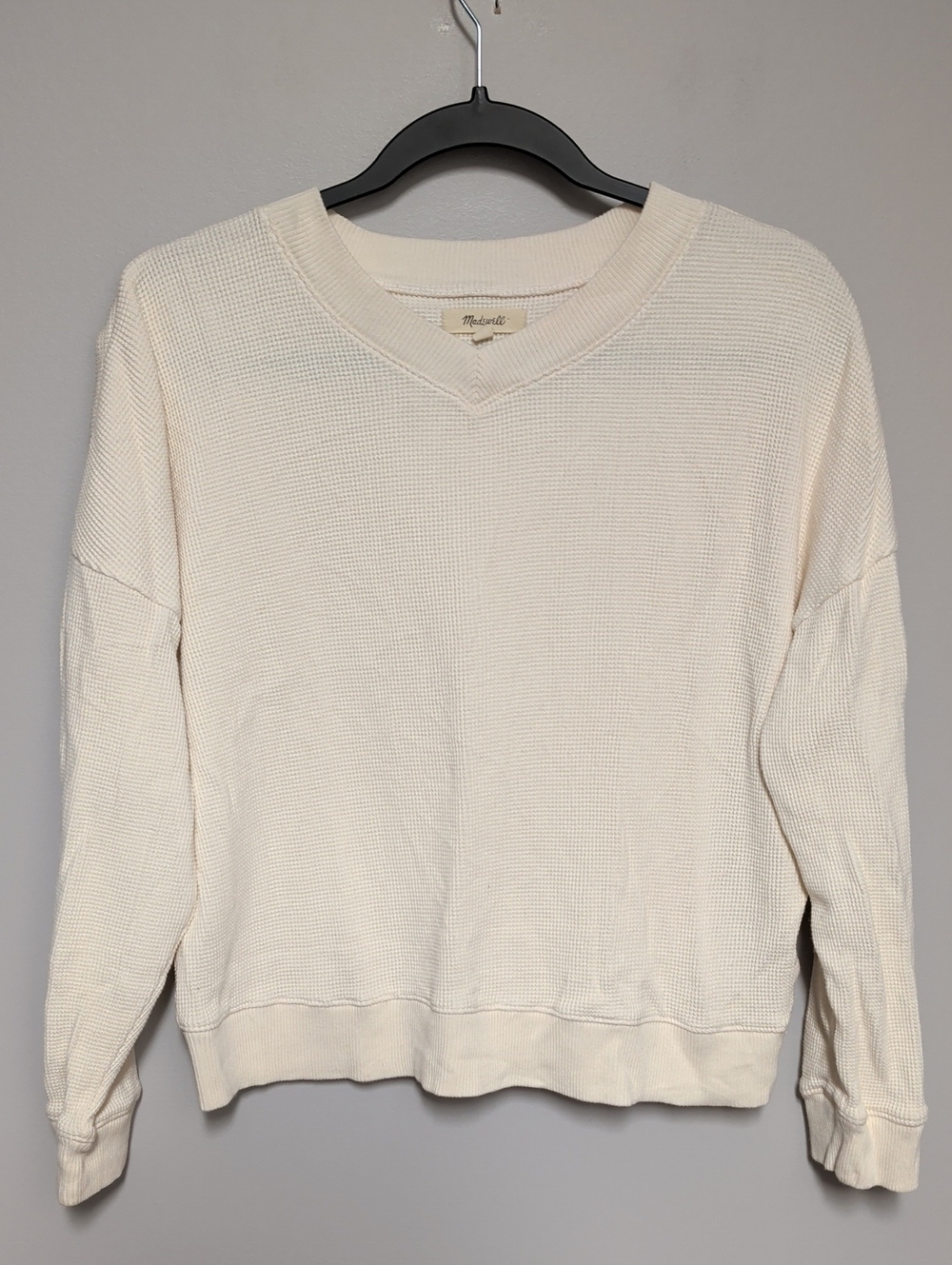 Madewell Cream Waffle-Knit V-Neck Pullover